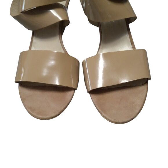 AGL Women's Eu 42/US 10 Tan Patent Leather Criss Cross Ankle Strap Wedge Sandals - Picture 4 of 6